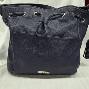 Coach Avery Park Navy Blue Pebble Leather Bucket Drawstring Bag